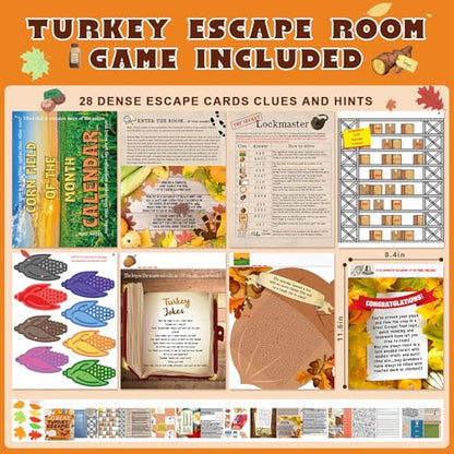 Fullhawl Thanksgiving Turkey Escape Room Game 28 Cards Card-Based at-Home Escape Room Experience Family Friend Fun for Adults Thanksgiving Party Games Supplies for 1 to 6 Players 60 Minute Game