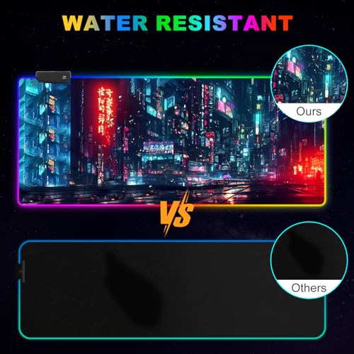 ARTSO RGB Gaming Mouse Pad Large, Extended Soft Led Mouse Pad with 14 Lighting Modes 2 Brightness, Water Resist Keyboard Pad, Computer Mousepads Mat 35.4x15.7inch, Night City - color: Night City