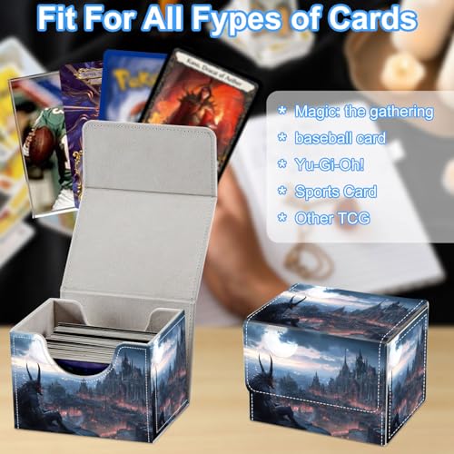 Monster Overlooking City Deck Box for MTG Commander | Holds 100+ Double-Sleeved Cards | Strong Magnetic TCG Card Case for Collectible Games - color: Monster Overlooking City