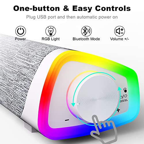 SOULION R30 Plus Bluetooth Computer Speakers, Wired USB Powered Plug & Play | All-in-One Rotary Control, Slanted Design, 6 Modes LED Light PC Speaker for Desktop Monitor Laptop White - color: White, style: USB & Bluetooth