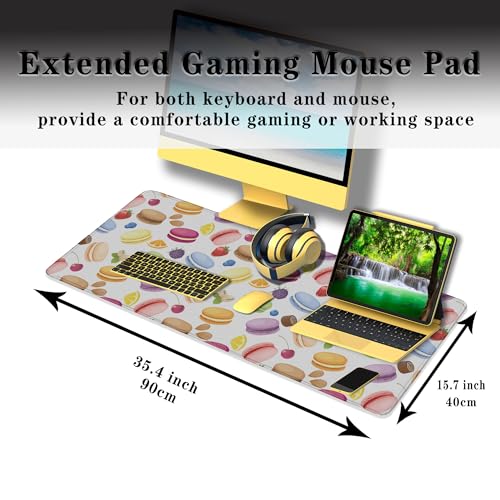 XXL Mousepad Macarons Gaming Mousepads Computer Desk Accessories for Women Keyboard Pads Ga Mouse Pad Non-Slip Rubber Base 35.4 X 15.7 for Game Office, Cake and Various Fruits - color: Macarons