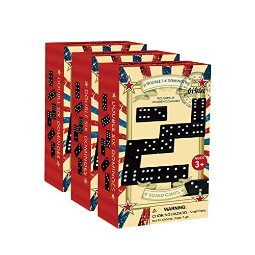 Offelec Wooden 3 Pack Double 6 Domino Set - 28 Tiles Each | Classic Family Table Games for Kids, Adults, and Parties | Perfect for Classroom, Travel, Durable Board Game for Fun Nights - color: 3 Packs Double 6 Domino