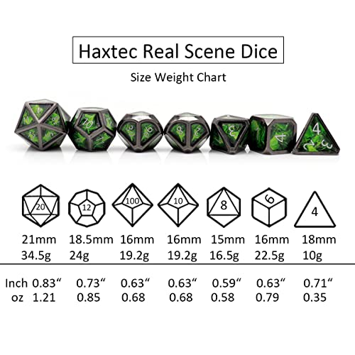 Haxtec Metal Dice Set D&D Acid Splash Real Scene Black Green Polyhedral DND Dice W/PU Leather Dragon Eye Dice Bag for TTRPG Compatible with Dungeons and Dragons Gifts - color: Green