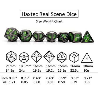 Haxtec Metal Dice Set D&D Acid Splash Real Scene Black Green Polyhedral DND Dice W/PU Leather Dragon Eye Dice Bag for TTRPG Compatible with Dungeons and Dragons Gifts - color: Green