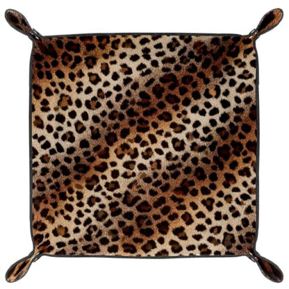 Brown Leopard Dice Tray Folding Square PU Leather Dice Rolling Tray | Portable Dice Trays for Dice Games Like RPG, DND and Other Table Games, Folded 4.5x4.5x1.2inch - color: Brown Leopard
