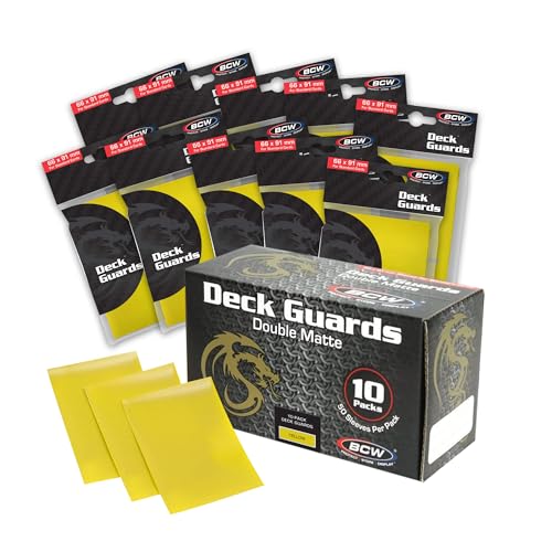 BCW Deck Guard - Double Matte Card Sleeves | 500 Count Box (10 Packs of 50) | Acid-Free, No PVC | Fits 2.5" x 3.5" Game Cards | Archival Safe Protection (Yellow) - color: Yellow