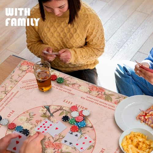 Pink Floral Bird Chinoiserie Mahjong Mat 31.5 x 31.5 in, Traditional Chinese Flower Non-Slip Noise Reduction Gaming Mat for Table American Mahjong Poker Board Games Card Games Dominoes - color: Allover Camellia, Bird & Flower Mahjong Mat