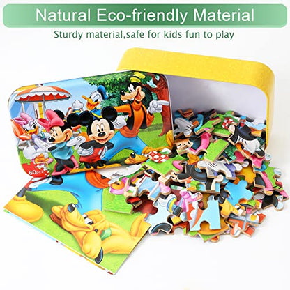 MZZOTOY Puzzles for Kids Ages 4-8, 60 Piece Puzzles for Kids Ages 3-5 in a Metal Box Girls and Boys Learning Educational Jigsaw Puzzle Toys Gifts - color: Mickey