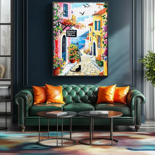 500 Piece Jigsaw Puzzle for Adults Mediterranean Coastal Village Seaside View Puzzles for Adults Colorful Beach Vacation Summer Coastal Town Relaxing Family Activity & Gift 23x 15 Inches - color: Seaside View