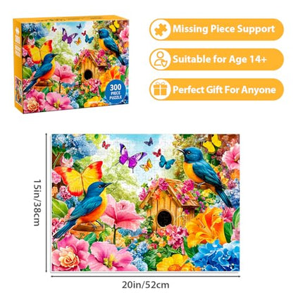 300 Piece Jigsaw Puzzle for Adults, Birds Flower Puzzles 300 Pieces for Adults Fit Together Perfectly, Challenging Puzzle for Friends Family Activity Game Nights- Finished Size 20.5×15 - style: Birds