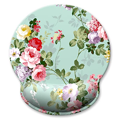 Ergonomic Mouse Pad with Wrist Support, Floral Memory Foam Wrist Rest Mouse Pads, Cute Computer Laptop Office Accessories Decor, Pain Relief Mousepad for Gaming Work Women Girls, Green Flower - color: Green Flower