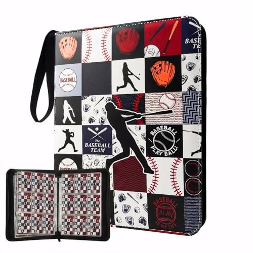 Trading Card Binder 9 Pocket, Black White Baseball Card Binder Holds 900 Cards with 50 Removable Sleeves, Waterproof PU Leather with Zipper Card Collector Album Book Compatible with TCG Cards - color: Black White Baseball