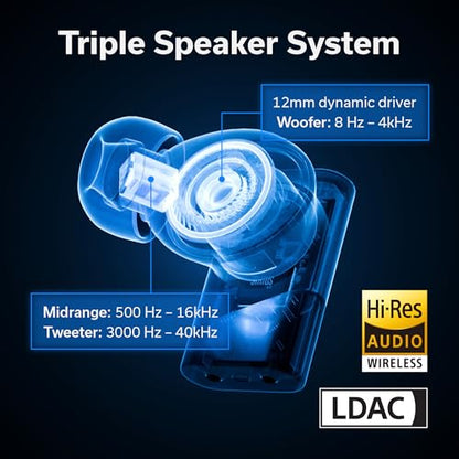 Status Pro X Wireless Earbuds, Triple Speaker Driver, Hi-Res Audio with LDAC, 52dB ANC, 6 Beamforming Mics with VoiceLoom AI for Clearest Calls (Moonbeam) - color: Moonbeam