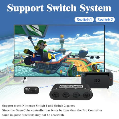 Gamecube Adapter for Nintendo Switch / Wii U / PC and Switch 2 Gamecube Controller Adapter, Super Smash Bros Adapters for NGC Controller, Support Turbo and Vibration Features with 180cm USB Cable - size: Updated Design
