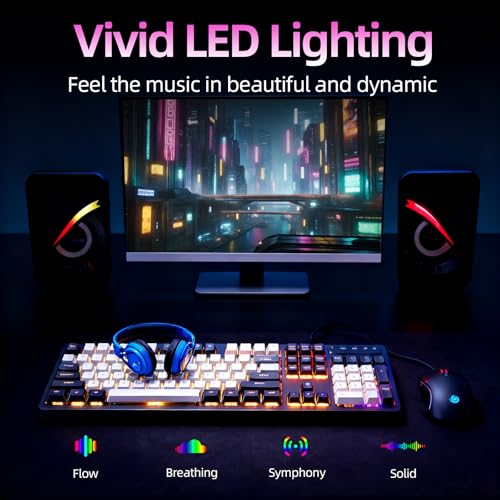 RGB Computer Speakers, USB Powered PC Sound Bar with Inline Control & Colorful Lights for Desktop, Laptop, Monitor Gaming Setup (Black) - color: FT-Q9