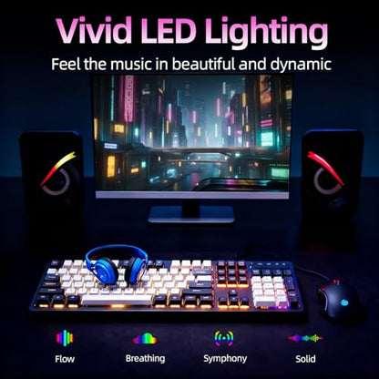 RGB Computer Speakers, USB Powered PC Sound Bar with Inline Control & Colorful Lights for Desktop, Laptop, Monitor Gaming Setup (Black) - color: FT-Q9
