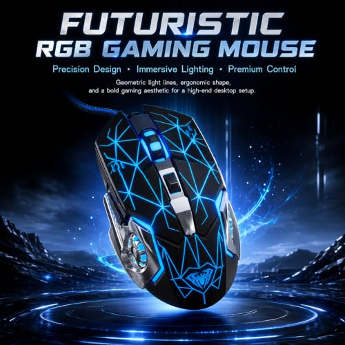 【 Starlight Effect - 59 inch Cable 】2026 Wired Gaming USB Optical Mouse - Four Level Adjustable DPI Optical Sensor - Ergonomic Design - Precise Control - Built in Scroll Wheel Function - Plug and Play - color: Black, size: Upgraded Mouse