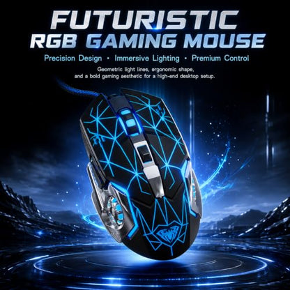 【 Starlight Effect - 59 inch Cable 】2026 Wired Gaming USB Optical Mouse - Four Level Adjustable DPI Optical Sensor - Ergonomic Design - Precise Control - Built in Scroll Wheel Function - Plug and Play - color: Black, size: Upgraded Mouse