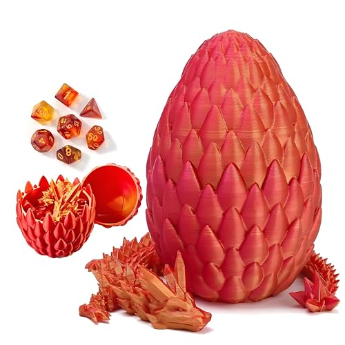 DND Dice Set, 7pcs Polyhedral Dice with 3D Dragon Egg Shell, Portable Dungeons and Dragons Dice with Organizer Bag for RPG/MTG (Orange&Red) - color: Orange&red