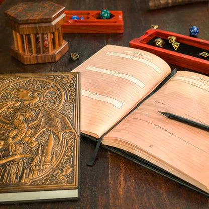 First Reign DnD Journal | Character Sheet, Campaign Tracker | 150+ Stickers | 200-page D&D notebook with 3D dragon embossed hardcover | Adventure log, DnD gifts, accessories & items for players and DMs