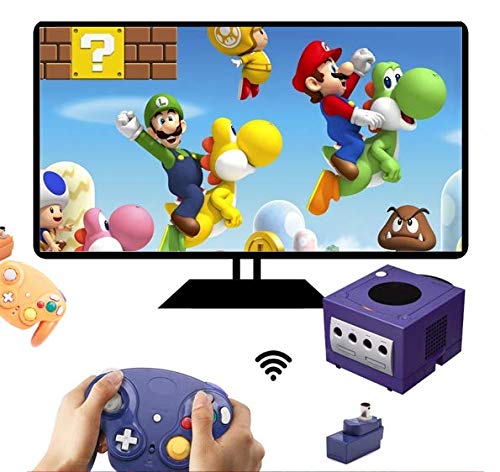 VTone Wireless Game Cube Controller, 2 Pieces 2.4G Wireless Classic Gamepad with Receiver Adapter for Wii Game Cube NGC GC (Orange and Dark Blue)