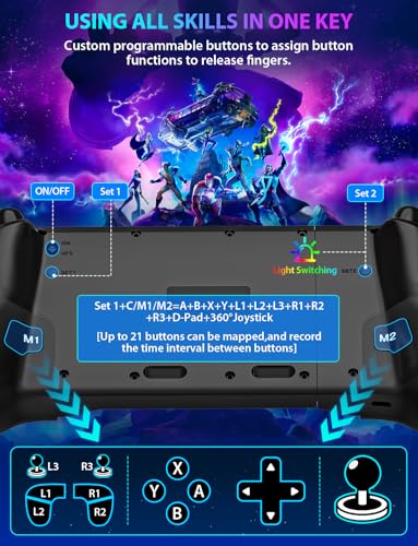 Fasceote Wireless Switch Controller for Nintendo Switch/OLED/Switch 2, Rechargeable Pro Controllers with 15 Lights Color, Retractable One-piece Handheld Control with Hall Effect Joysticks,Turbo, Dual Vibration