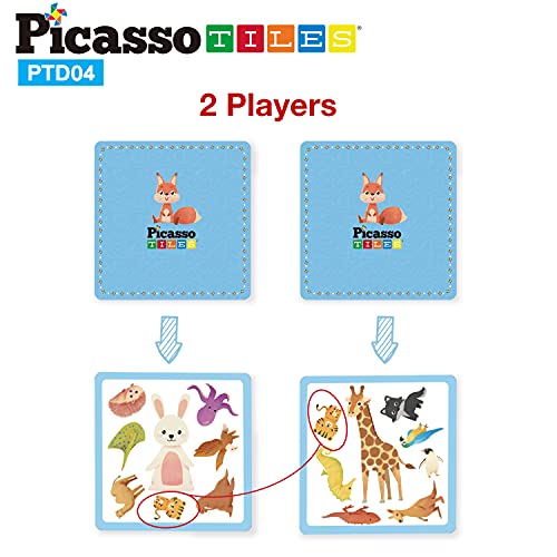 PicassoTiles 56 PCs Animal Speed Matching Game, Match Identical Pairs of Animals as Fast as Possible, Educational Puzzle Family Activity Board Games with Portable Storage Box for Boys & Girls Ages 3+