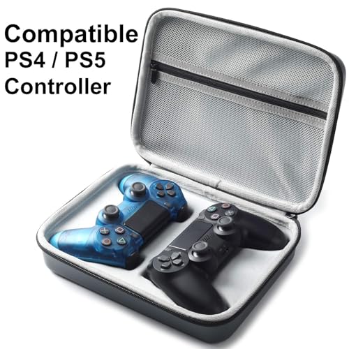 AJKTHGE PS5 / PS4 Controller Case, Dual Gaming Controller Protective Hard Shell, PS5 Two Controllers Travel Carrying Bag with Room for Cable Cord and Accessories (Gray)