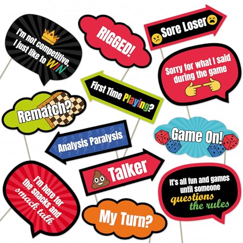 Game Night Photo Booth Props – 12 Funny Party Signs for Board Game Night, Family Party Decorations, Tabletop Party Favors