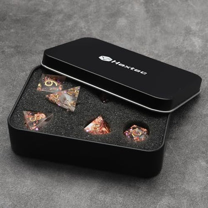 Haxtec Sharp Edge Dice Set Resin DND Dice Set Glitter Clear Polyhedral D&D Dice Compatible with Dungeons and Dragons Star Dust - color: Rosegold White