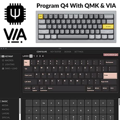Keychron Q4 Wired Custom Mechanical Keyboard, QMK/VIA Programmable Macro, Full Aluminum, Hot-Swappable Gateron G Pro Blue Switch, 60% Layout Double Gasket Compatible with Mac and Windows - Blue - color: Gray (Gateron G Pro Blue Switch)