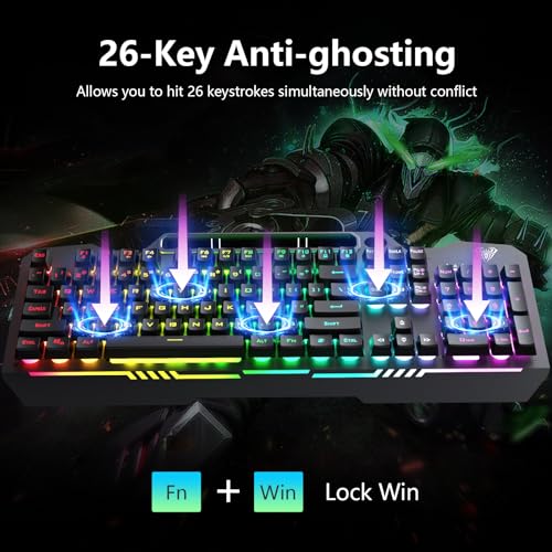 AULA Gaming Keyboard, T102 104 Keys Gaming Keyboard and Mouse Combo with RGB Backlit, All-Metal Panel, Anti-Ghosting, PC Game Keyboard and Mouse, USB Wired Keyboard Mouse for MAC Xbox PC Gamers - color: Black Keycaps + Black Panel