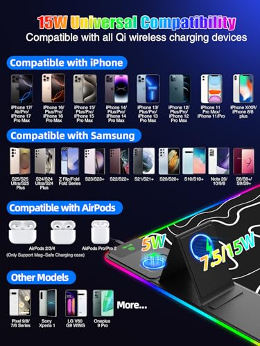 Mouse Pad with Foldable Phone Holder & Wireless Charger, XXL RGB Gaming Mousepad 31.5"x15.8" Large Desk Mat for Keyboard, Black Desk Pad with Dual Qi Charging Station | 11 Colors 5 Modes | Waterproof - color: 31.5x15.75"Phone Stand-Topographic Upgraded