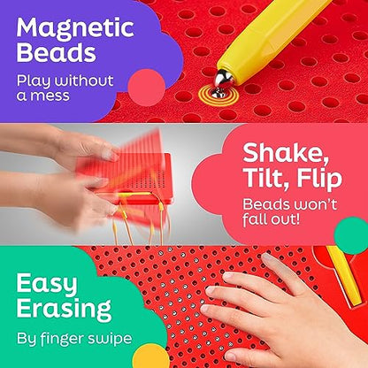 AYNAT FUN Magnetic Drawing Board for Kids & Toddlers with Beads and Magnet Stylus Pen - Magnetic Tablet Toy for Airplane & Car Ride Activities for Kids - size: Square Red