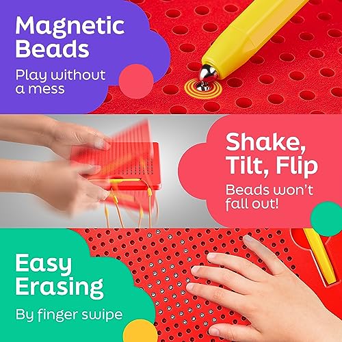 AYNAT FUN Magnetic Drawing Board for Kids & Toddlers with Beads and Magnet Stylus Pen - Magnetic Tablet Toy for Airplane & Car Ride Activities for Kids - size: Square Red