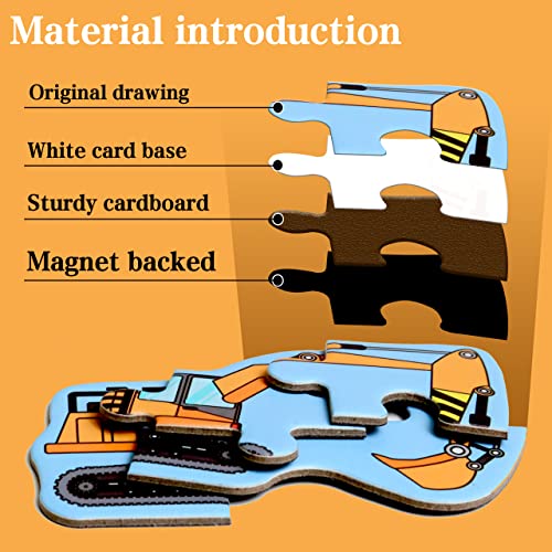 Magnetic Puzzles for Kids Ages 3-5, Travel Toddler Excavator Puzzle Toy | Refrigerator Magnet Game for Ages 4-6, Learning & Birthday Gift for Boys, Car Airplane Road Trip Quiet-Time Activity Toys - style: Engineering vehicle