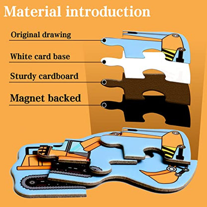 Magnetic Puzzles for Kids Ages 3-5, Travel Toddler Excavator Puzzle Toy | Refrigerator Magnet Game for Ages 4-6, Learning & Birthday Gift for Boys, Car Airplane Road Trip Quiet-Time Activity Toys - style: Engineering vehicle