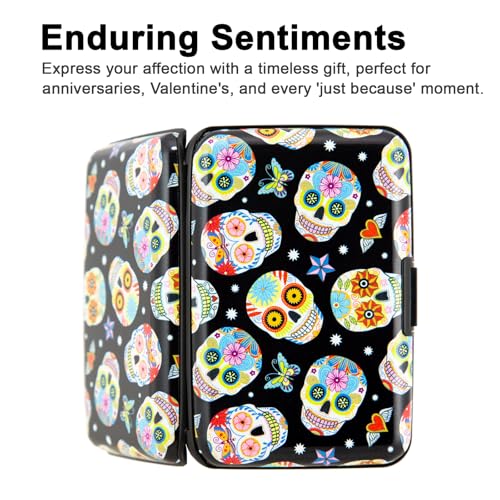 Credit Card Holder, Metal Card Wallet RFID Blocking Mini Slim Aluminum Business Hard Card Case for Women Men (Butterfly Sugar Skulls) - color: Butterfly Sugar Skulls