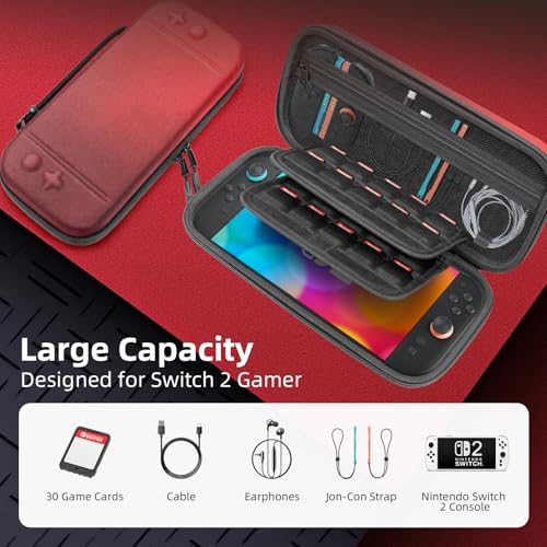 BRHE Switch 2 Carry Case Compatible with Nintendo Switch 2 Console | Large Capacity Switch 2 Case, Travel Bag for Switch 2 Console & Accessories, 30 Game Card Slots (Black Red Gradient) - color: Black Red Gradient