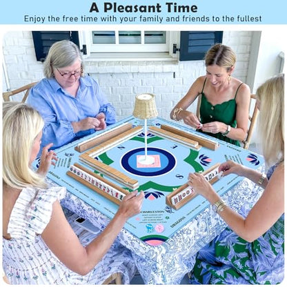 Mahjong Mat Set, Anti-Slip Noise Reduction Gaming Mat for American Mahjong, 32.28x32.28 Inch Waterproof Game Table Cover Kit with Carrying Bag, Mahjong Tile Shuffler Cards & Dice & Card Line Finder
