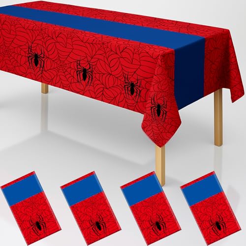 4Pcs 2in1 Spider Birthday Party Decorations Tablecloth, 54" x 108" Super Hero Table Cloth Disposable Rectangle Plastic Table Cover for Kids Baby Shower Wedding Party Supplies Halloween - color: Spider, size: 4 Pack