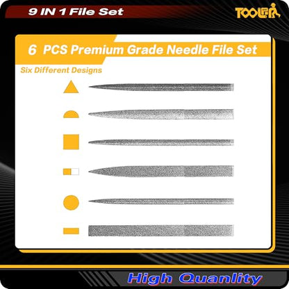 TOOLAN: 8-In-1 Needle File & Saw Set With Storage box, 6 pcs Small Diamond Files, for Metal, Jewlers, Wood, Leather and Plastic, Ergonomic Designed Handle With Quick Change Mechanism - color: 8-in-1 Needle File Set