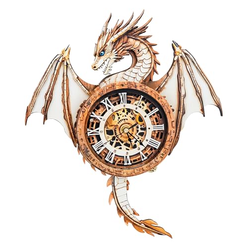 KAAYEE 3D Puzzles for Adults Dragon Clock DIY Wooden Puzzle Craft | Wooden Puzzles for Adults Clock Kit (with Pendulum) for Men Women Creative Gift Home Wall Decor Brain Teaser Christmas - color: Dragon Clock