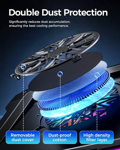 KeiBn Gaming Laptop Cooling Pad, Laptop Fan Cooling Pad with 5.5inch RGB External Fan, Rapid Cooling Laptop 15.6-19.3inch, 8 Height Stands, 2 USB Ports, Phone Holder-K1 5V RGB - color: Blue