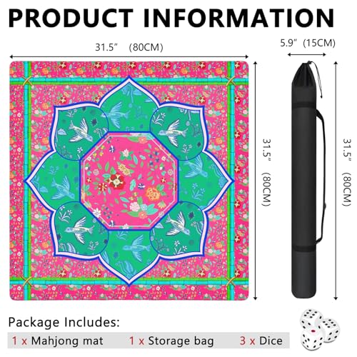Mahjong Mat with Carrying Bag and 3 Dice, 31.5" X 31.5" Noise Reduction Mahjong Table Cover, Non Slip Gaming Mat for Board Tile Games Poker Card Dominoes, Mahjong Gifts for Women Mahjong Accessories - color: A02