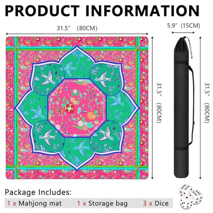 Mahjong Mat with Carrying Bag and 3 Dice, 31.5" X 31.5" Noise Reduction Mahjong Table Cover, Non Slip Gaming Mat for Board Tile Games Poker Card Dominoes, Mahjong Gifts for Women Mahjong Accessories - color: A02