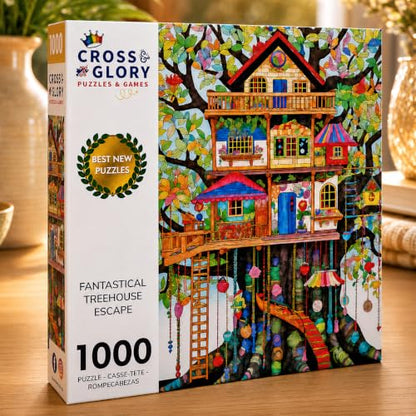 Cross & Glory | Jigsaw Puzzles for Adults | Fantastical Treehouse Escape | Whimsical Art | Whimsical 1000 Piece Puzzle for Adults | Vibrant Treehouse Puzzle | Satin Finish | 20x27 Inches - color: Treehouse Escape - Tree