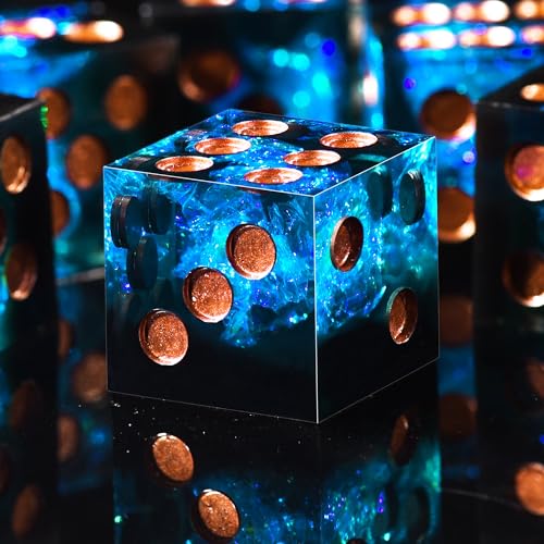 AUSTOR 6 Sided Resin D6 Dice Set, 16mm, Handmade, Sharp Edge, 6 Pieces, Metal Case, Black & Blue - color: Black & Blue