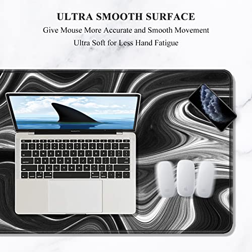 Auhoahsil Large Gaming Mouse Pad, Fluid Art Style XXL 35.4 x 15.7 in Desk Pad Stitched Non-Slip Rubber Long Computer Mousepad Thin Extended Full Size Desk Mat for Desktop Laptop Wireless Mice, Black - color: 13 Abstract Contour, size: 35.5L x 15.7W inches