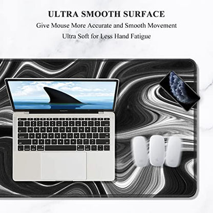 Auhoahsil Large Gaming Mouse Pad, Fluid Art Style XXL 35.4 x 15.7 in Desk Pad Stitched Non-Slip Rubber Long Computer Mousepad Thin Extended Full Size Desk Mat for Desktop Laptop Wireless Mice, Black - color: 13 Abstract Contour, size: 35.5L x 15.7W inches